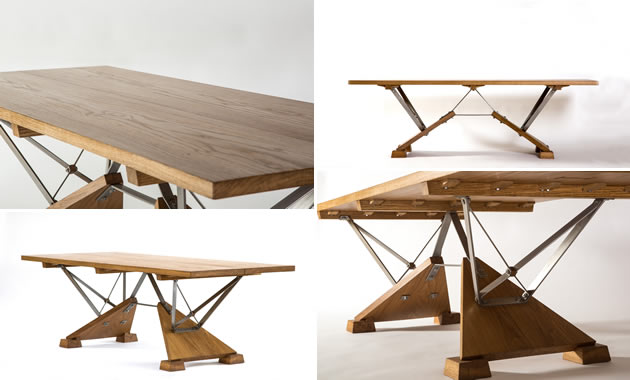 English Oak & Stainless Steel Dining Table